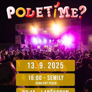 V sobotu 13. 9. se můžeme potkat rovnou dvakrát 🤩

Nejprve zahrajeme od 16:00 v Semilech na akci Semilský pecen, a poté se přesuneme do Lanškrouna. Tam nás čeká koncert, který se protáhne ze soboty do neděle – začínáme totiž ve 23:15 a končit budeme až po půlnoci 🎉

Těšíme se na vás!
Poletíme?